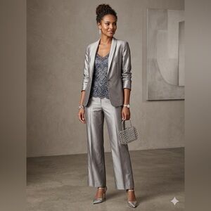 Calvin Klein Silver Gray Lined 2 Piece Pant Suit - Women's Size 12